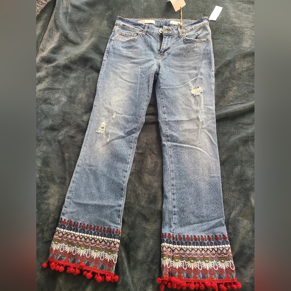 PILERO SIZE 27 ANTHROPOLOGIE  Blue Embroidered Women's Jeans